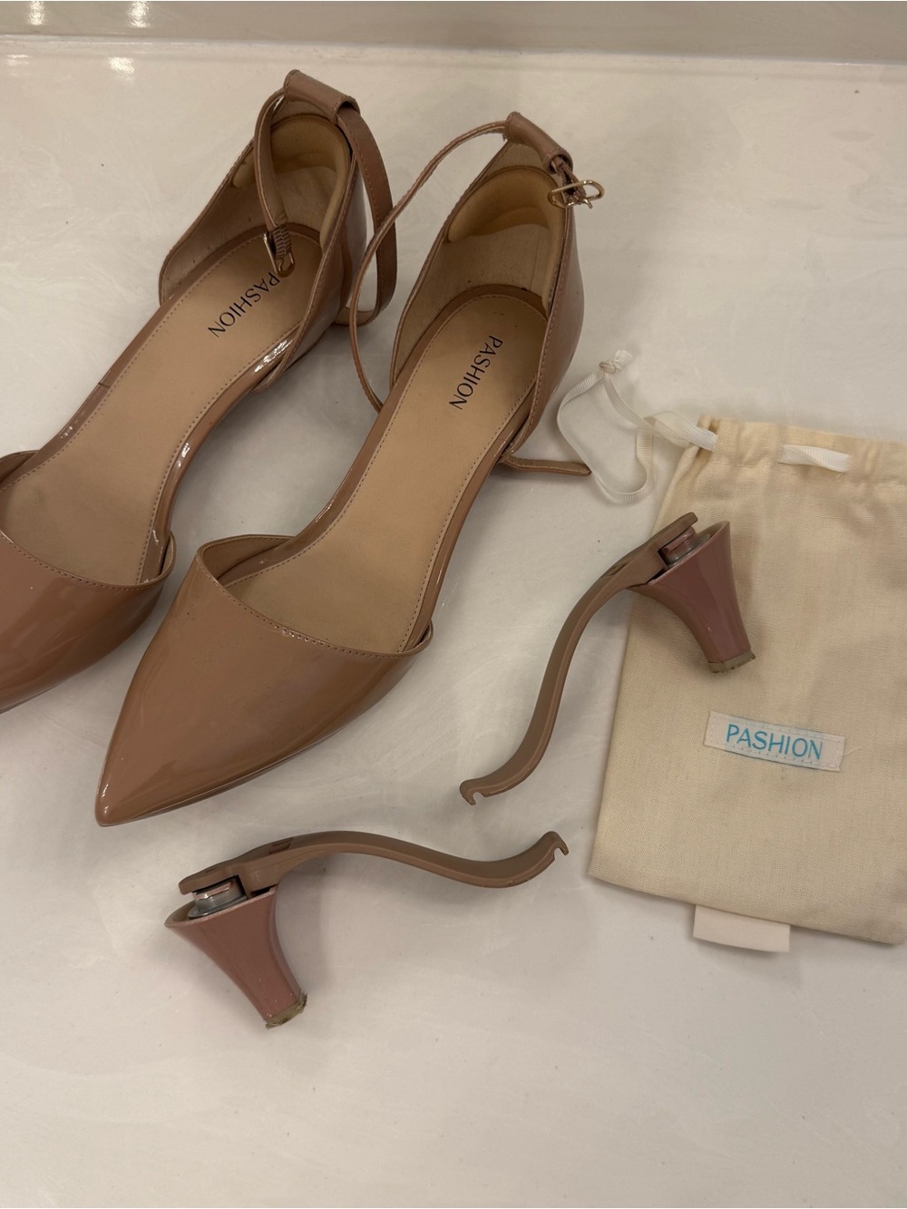 Pashion Nude Pointed-Toe Ankle-Strap Convertible Heels / Flats